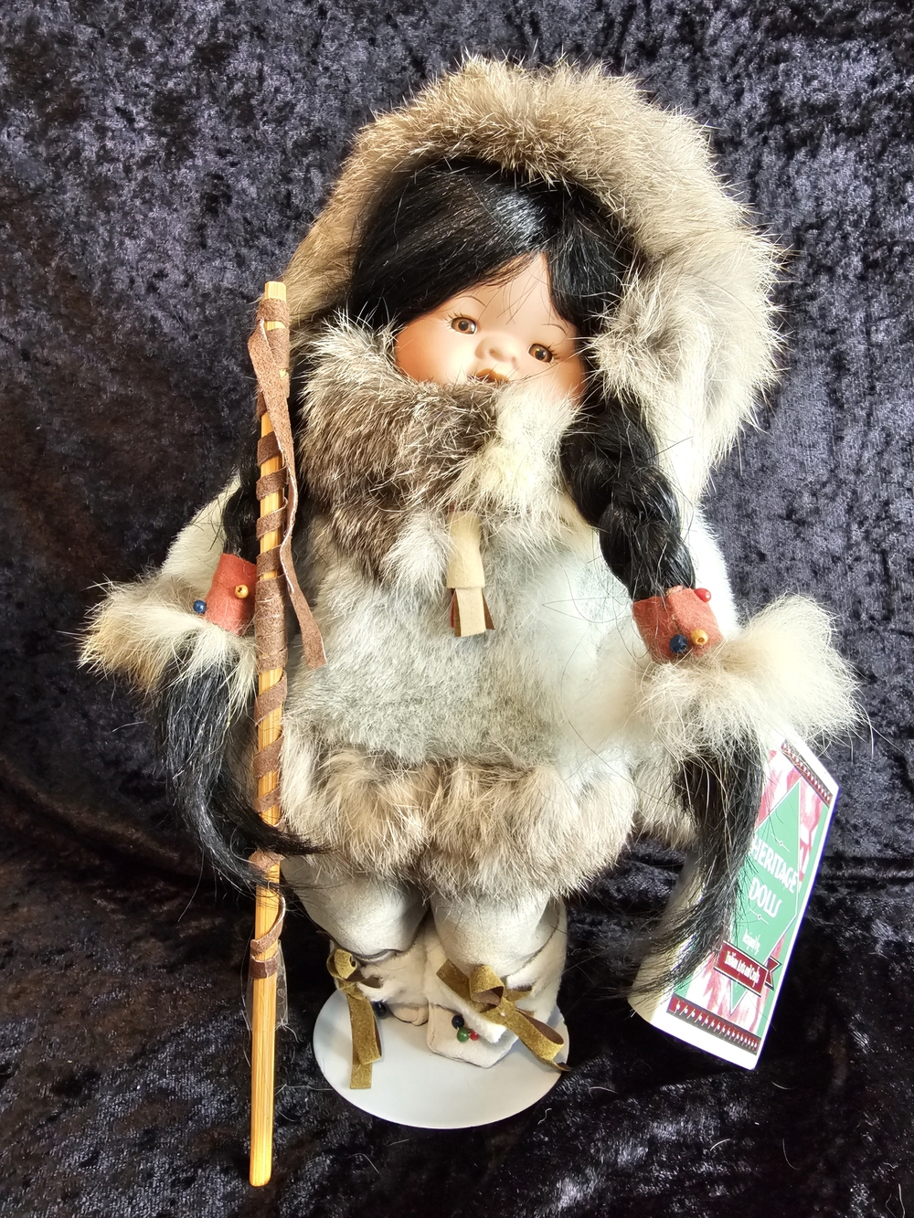 Vintage Heritage Doll Inuit Eskimo Native 10" Porcelain Doll with Fur Parka
